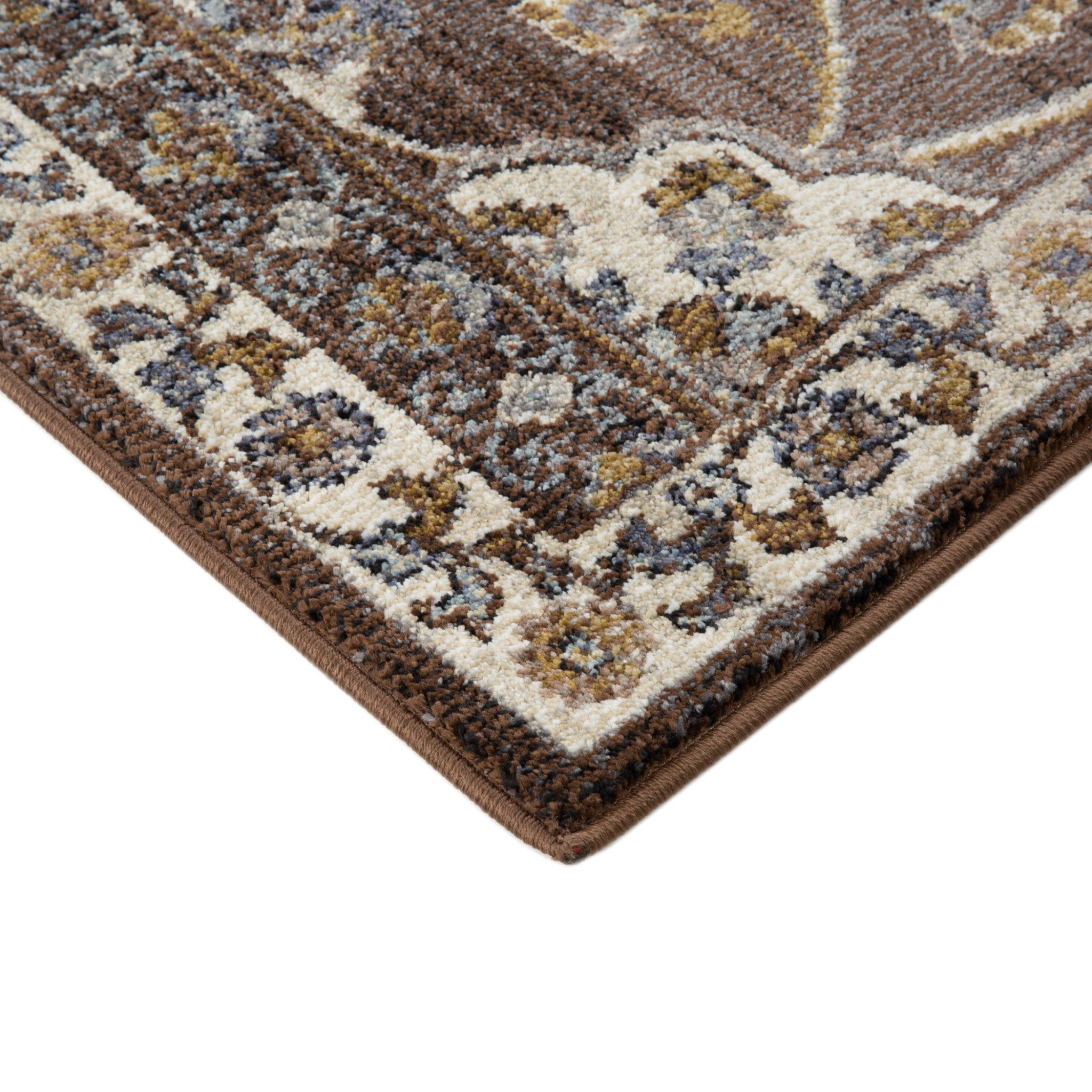 10' Brown Floral Power Loom Runner Rug With Fringe