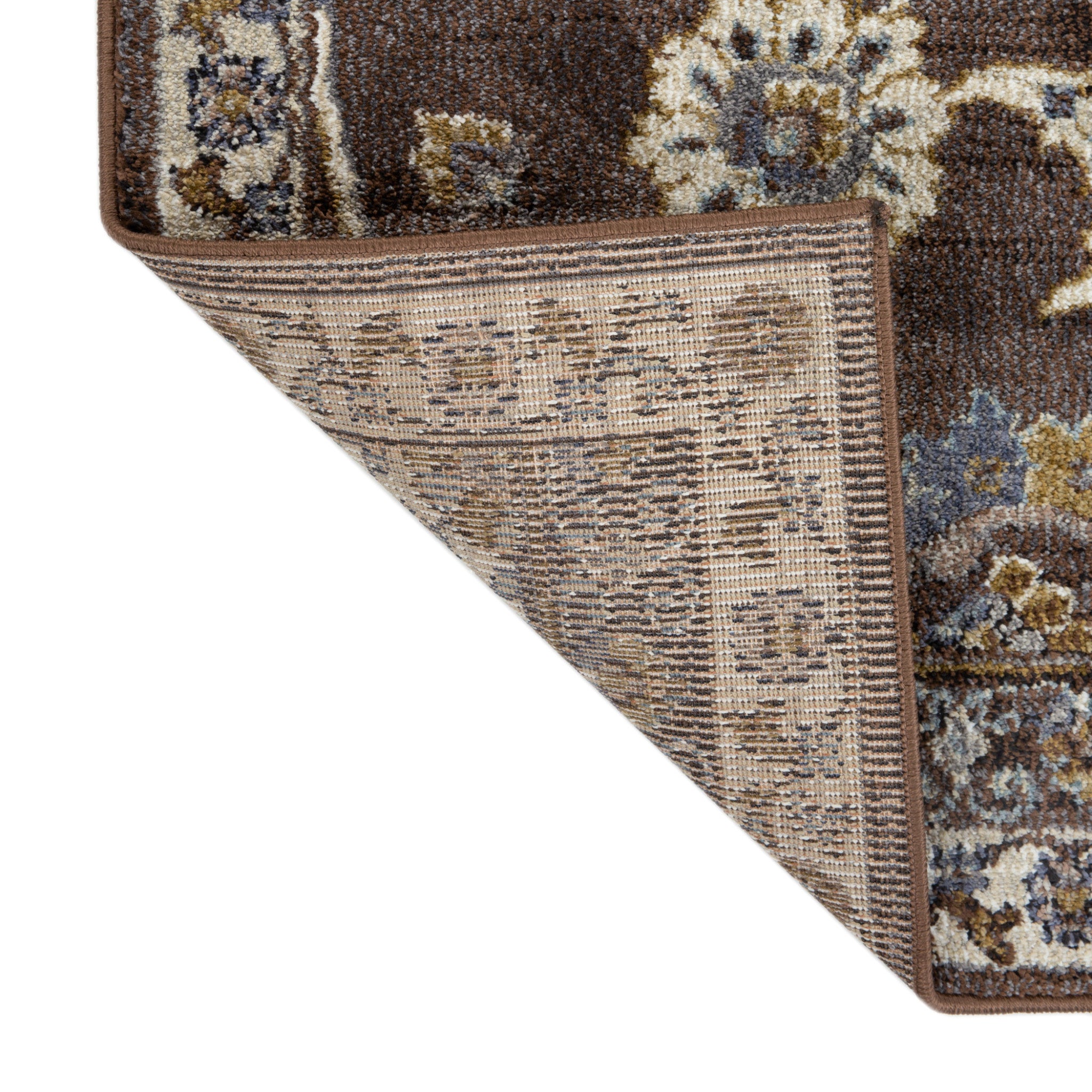 10' Brown Floral Power Loom Runner Rug With Fringe