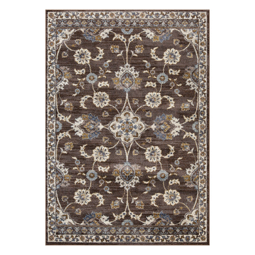 5' x 7' Brown Floral Power Loom Area Rug With Fringe