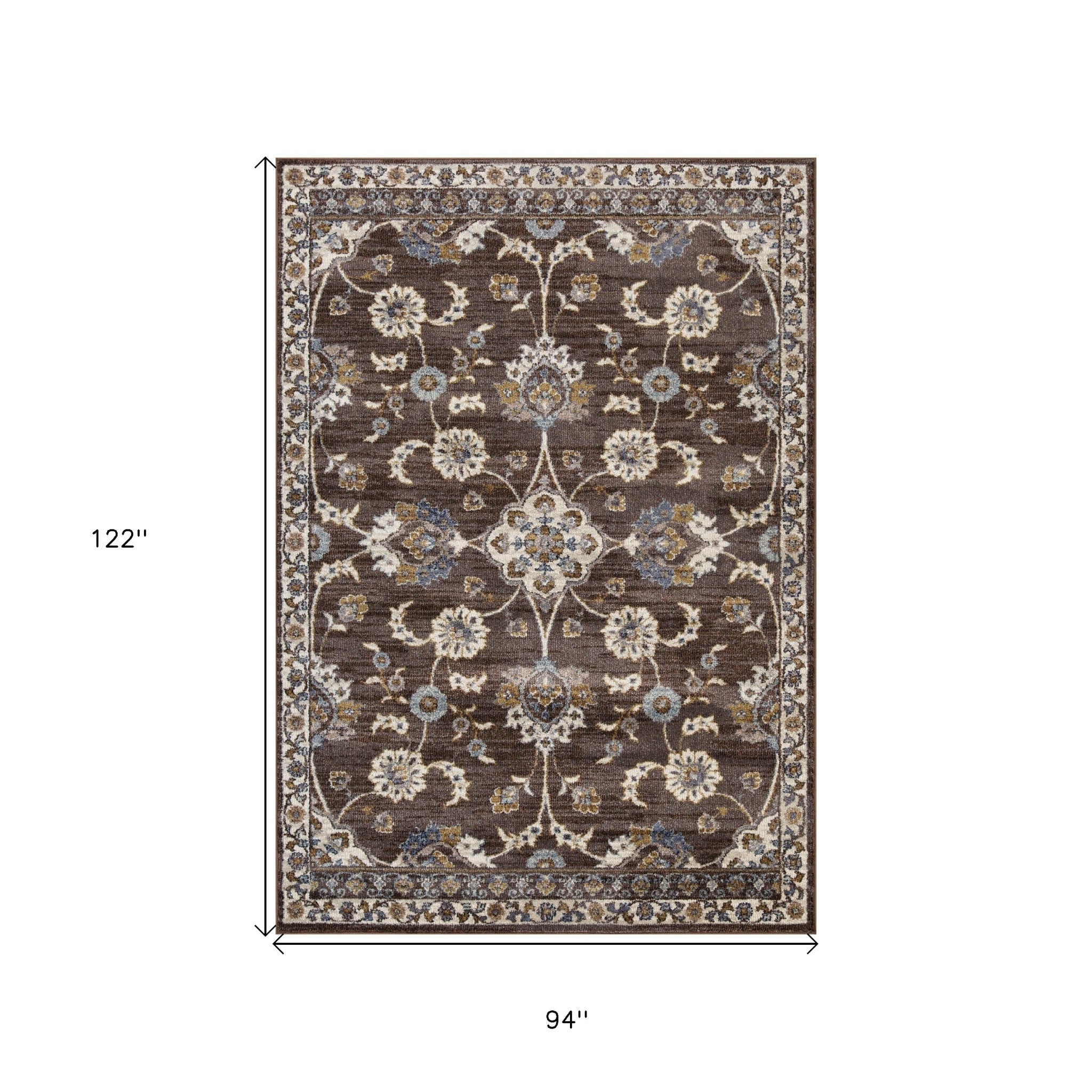 8' x 10' Brown Floral Power Loom Area Rug With Fringe