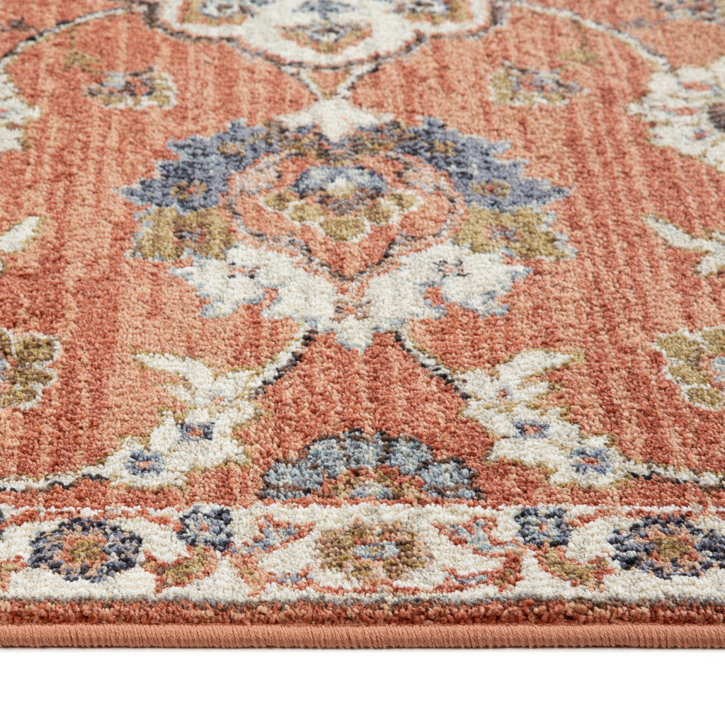 9' x 12' Orange Floral Power Loom Area Rug