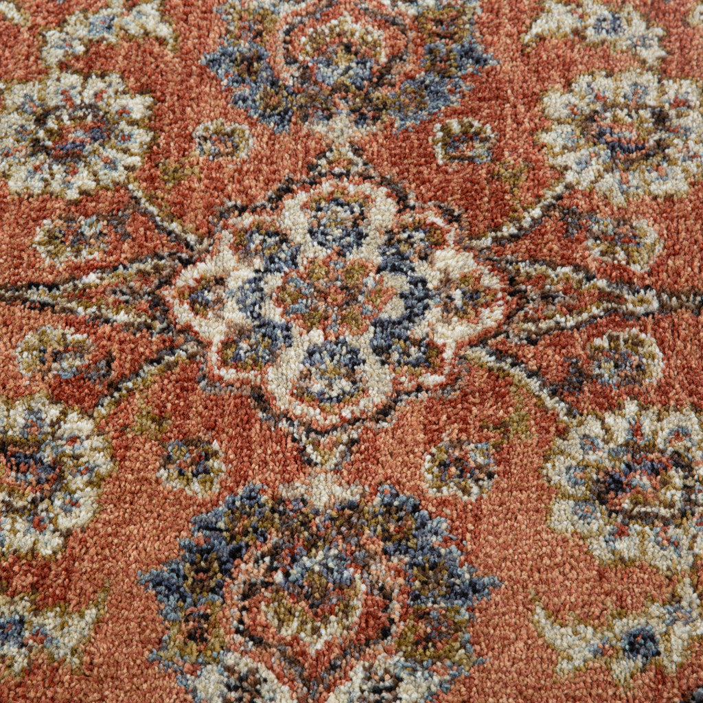 9' x 12' Orange Floral Power Loom Area Rug