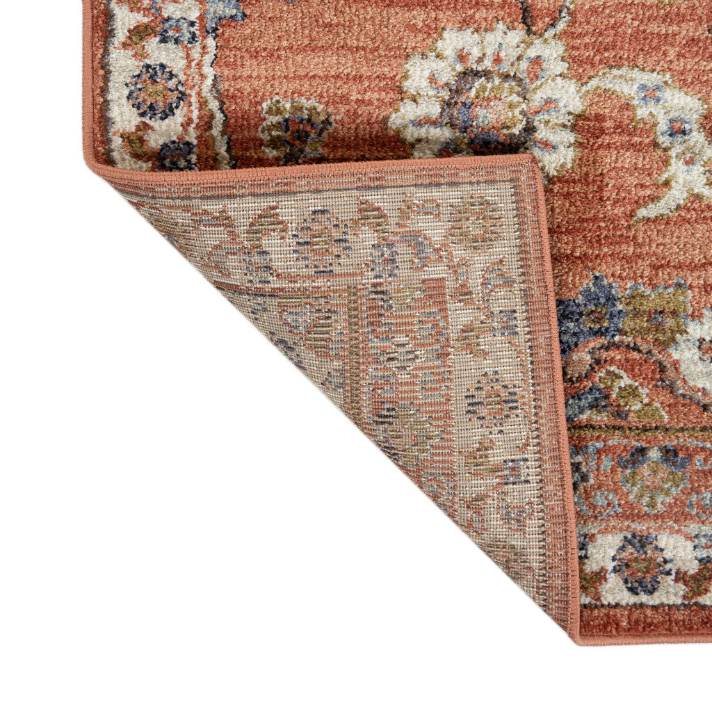 9' x 12' Orange Floral Power Loom Area Rug