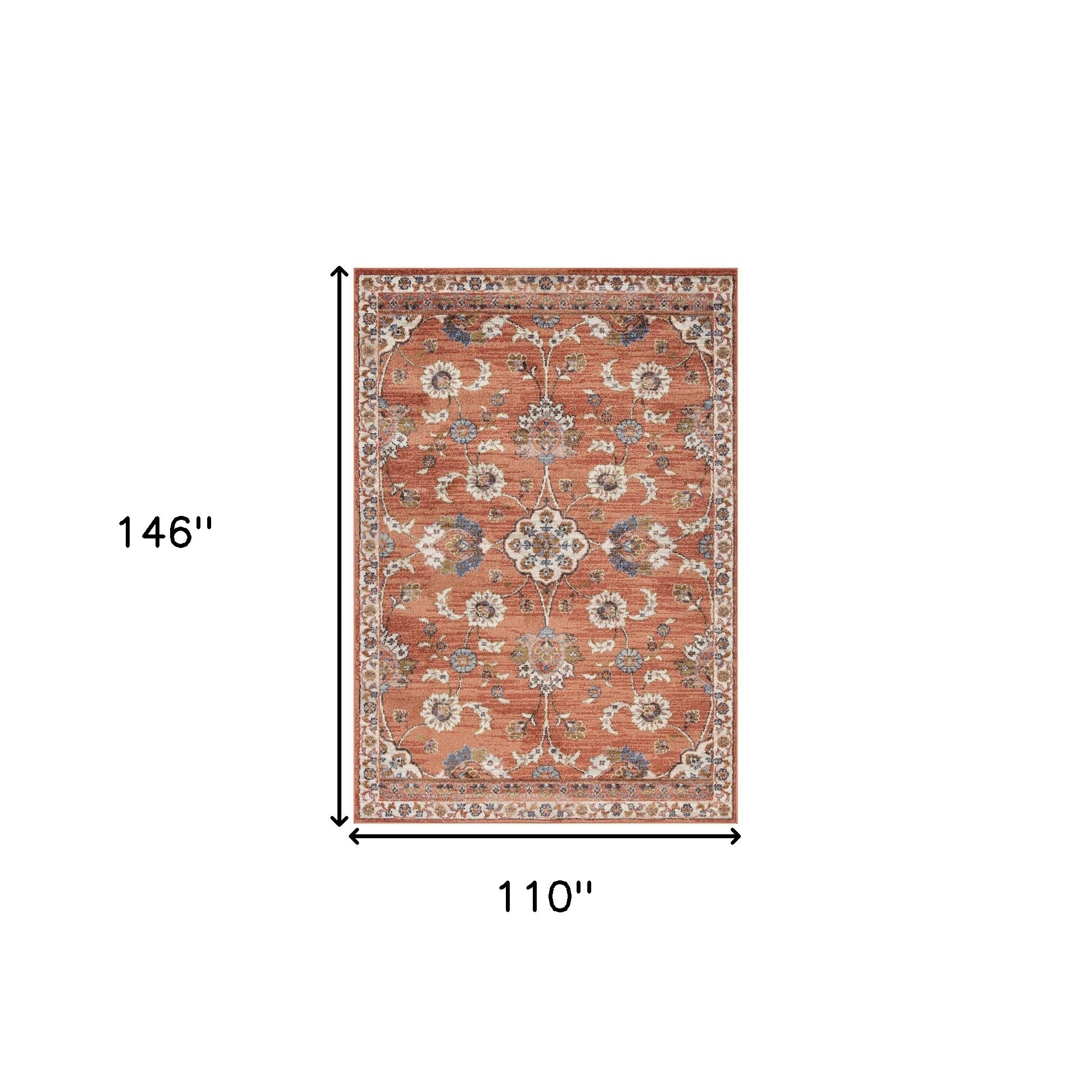 9' x 12' Orange Floral Power Loom Area Rug