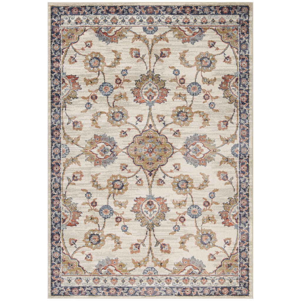 9' x 12' Ivory Floral Power Loom Area Rug