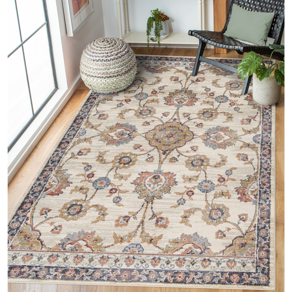 9' x 12' Ivory Floral Power Loom Area Rug