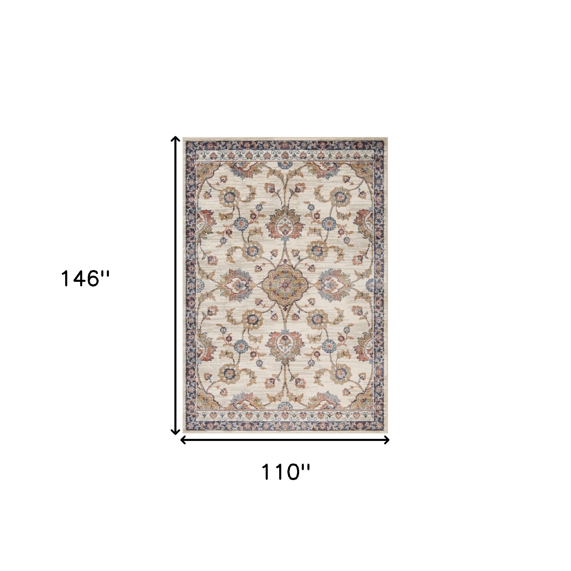 9' x 12' Ivory Floral Power Loom Area Rug