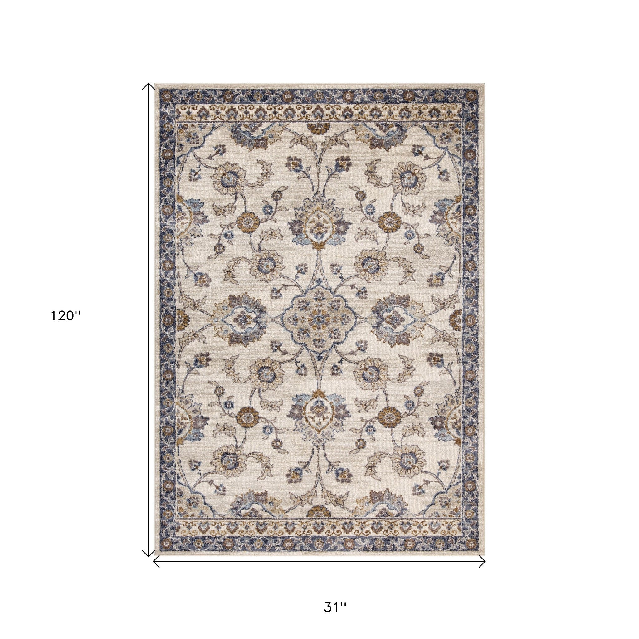 10' Gray and Ivory Floral Power Loom Runner Rug