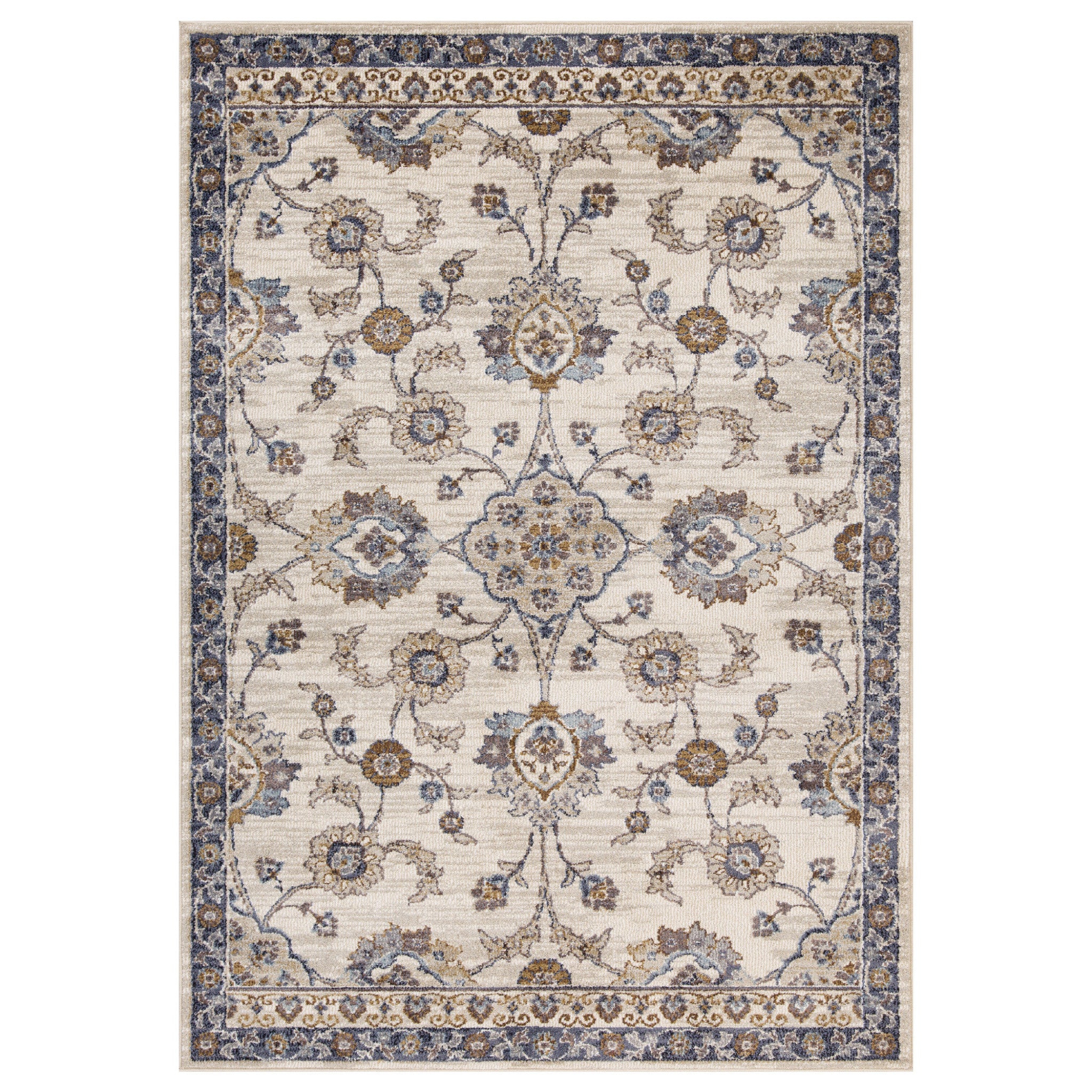 8' x 10' Gray and Ivory Floral Power Loom Area Rug