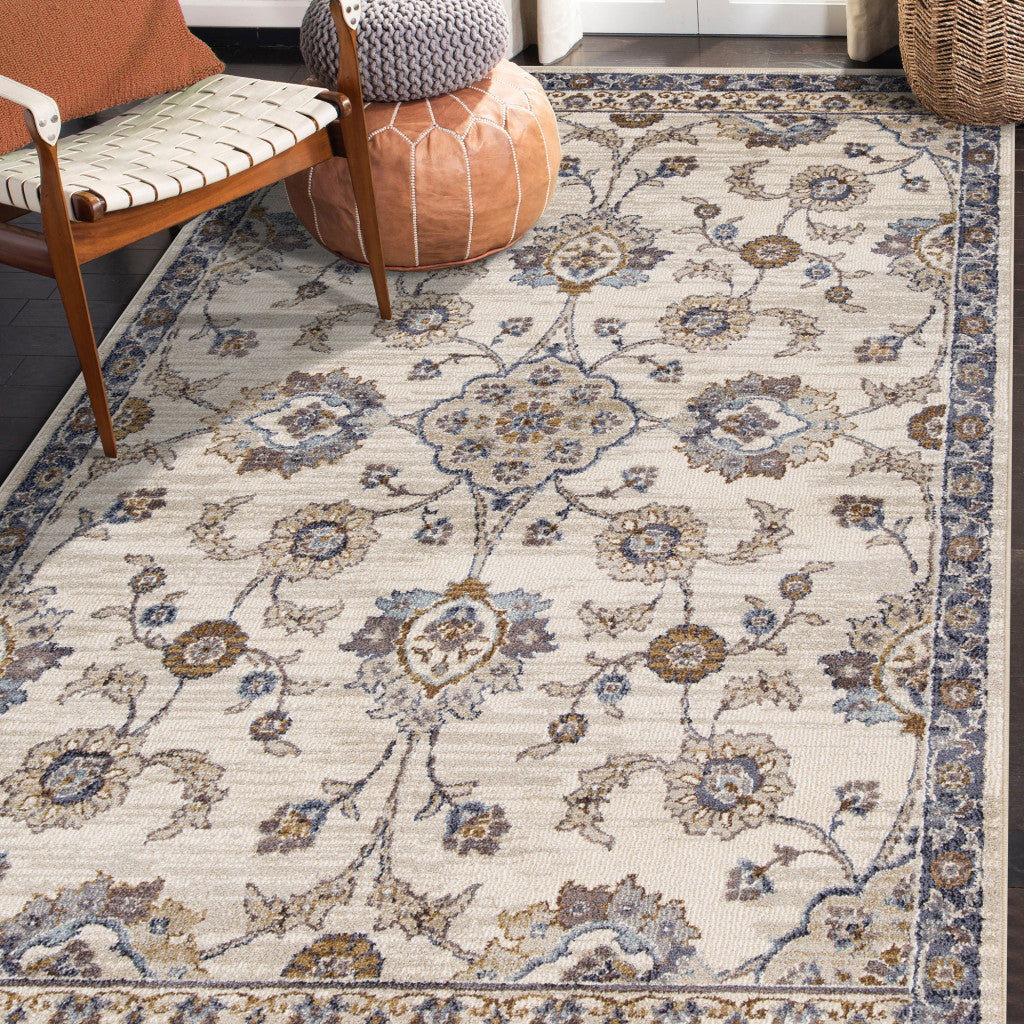 8' x 10' Gray and Ivory Floral Power Loom Area Rug