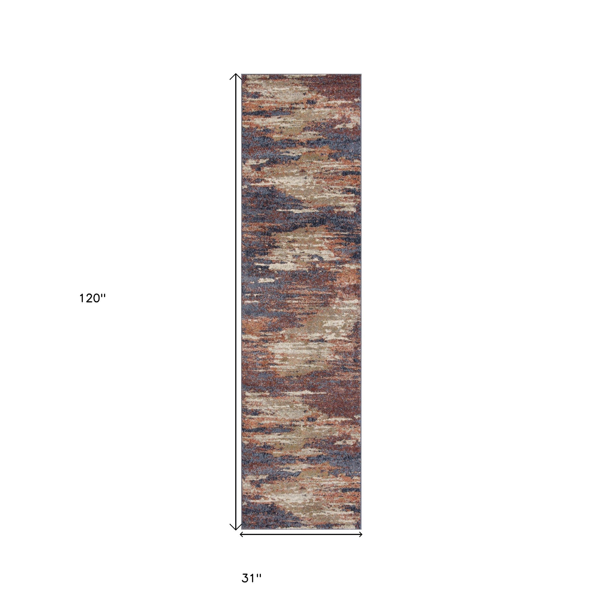 10' Rust Abstract Power Loom Runner Rug