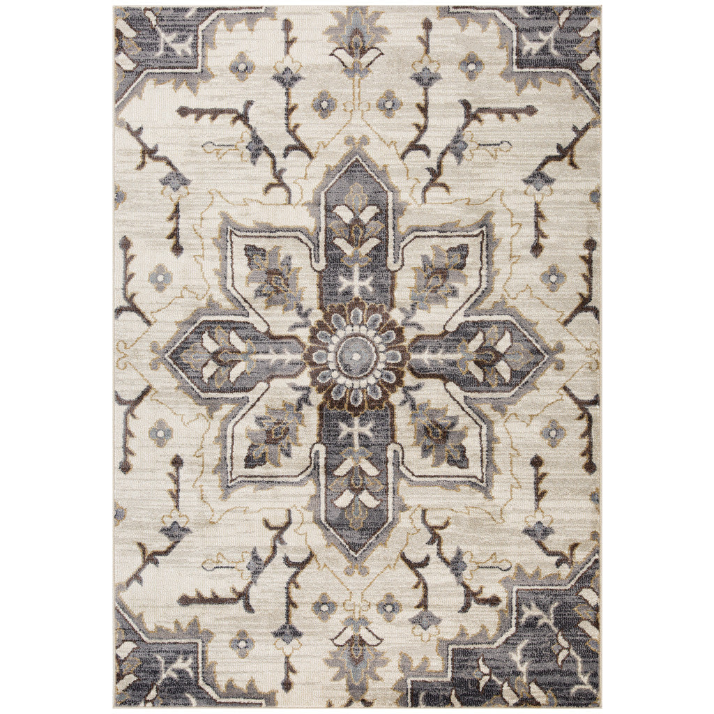 2' x 3' Ivory and Blue Medallion Power Loom Area Rug