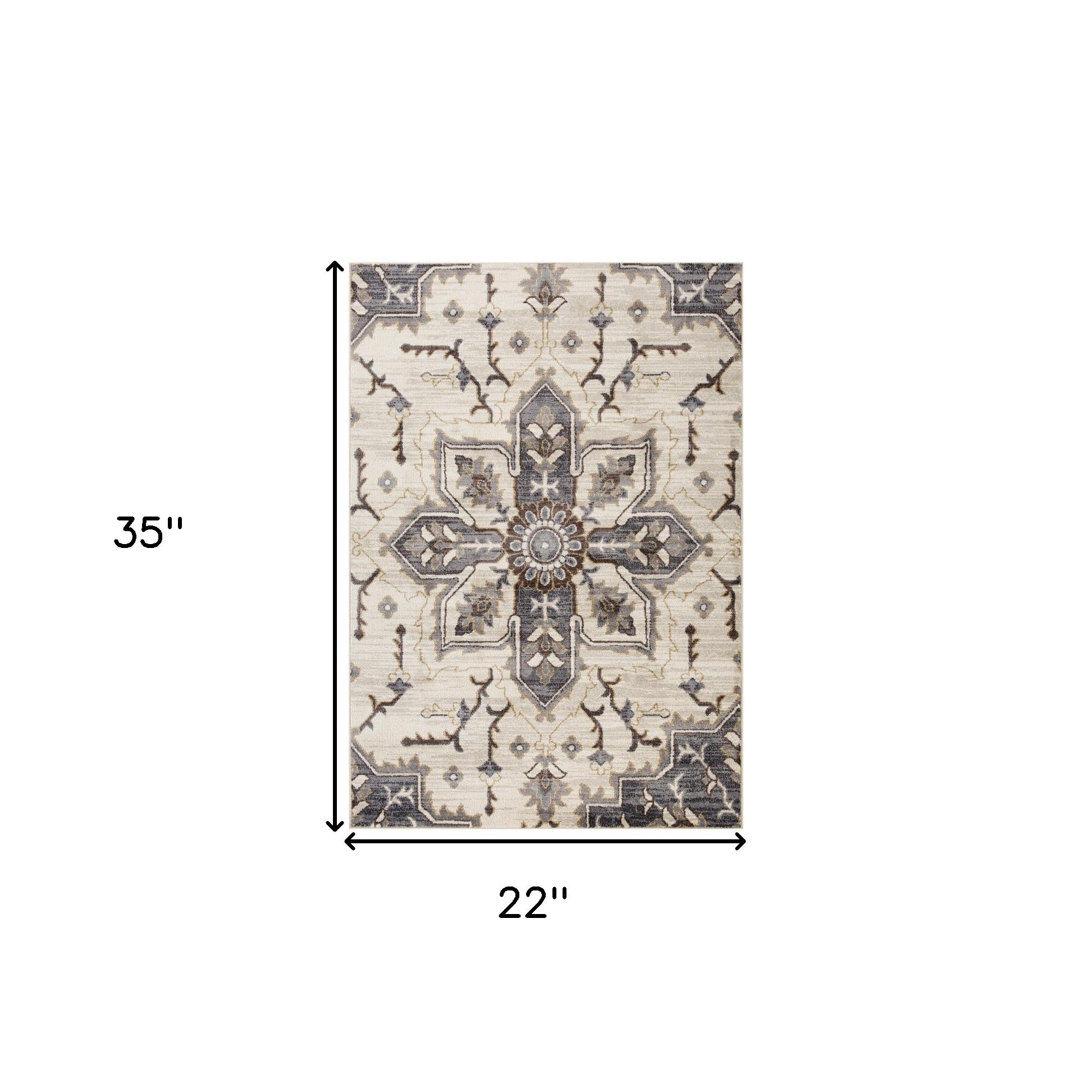 2' x 3' Ivory and Blue Medallion Power Loom Area Rug