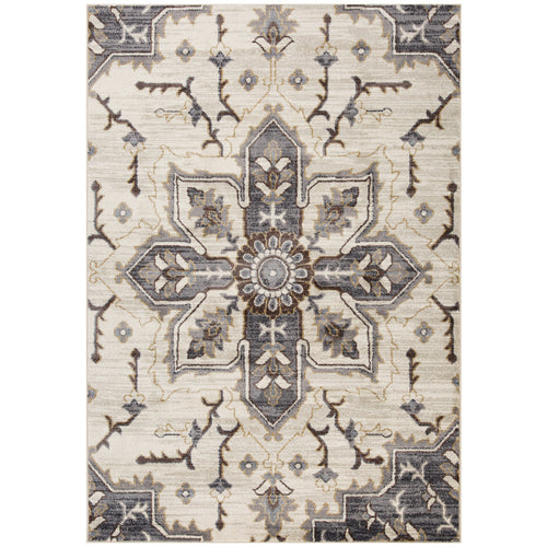 5' x 7' Ivory and Blue Medallion Power Loom Area Rug