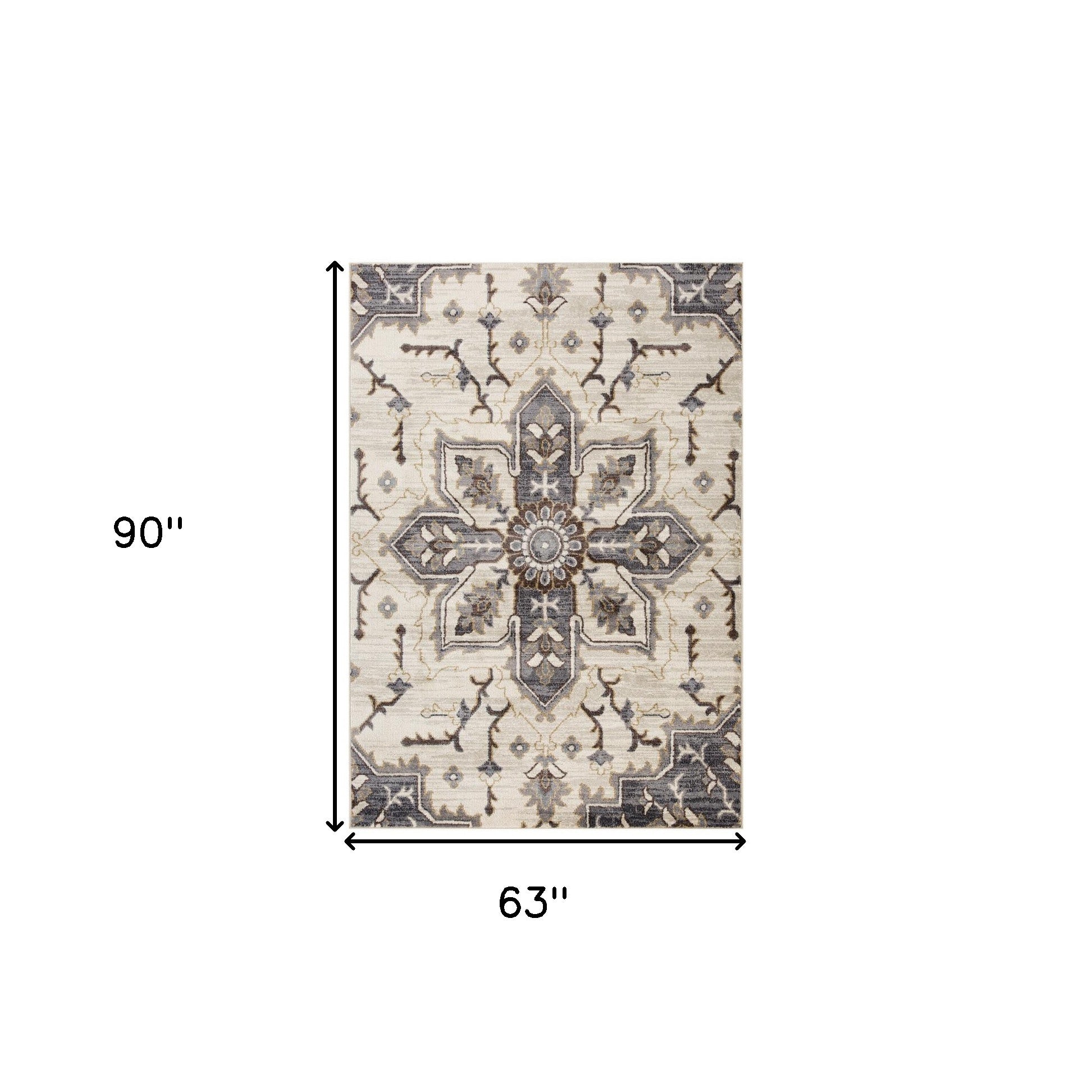 5' x 7' Ivory and Blue Medallion Power Loom Area Rug