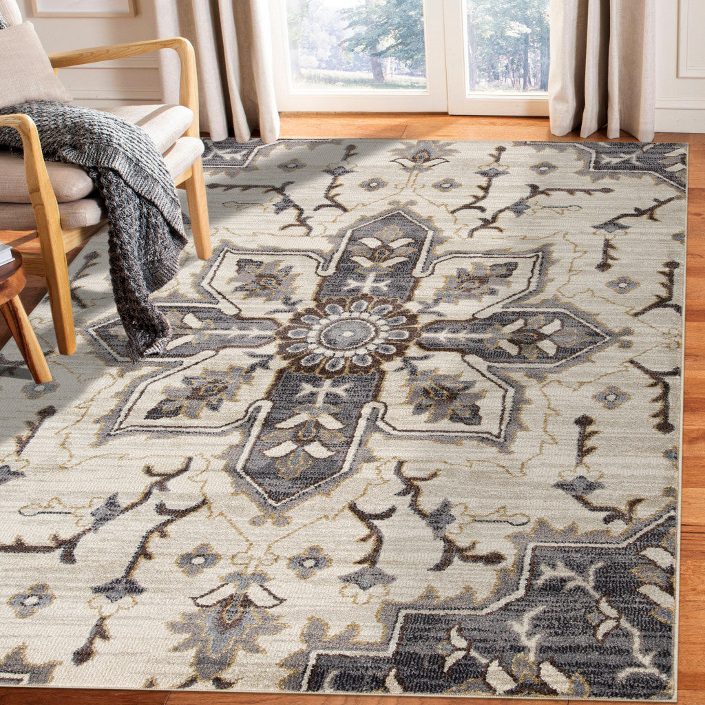 8' x 10' Blue and Ivory Medallion Power Loom Area Rug