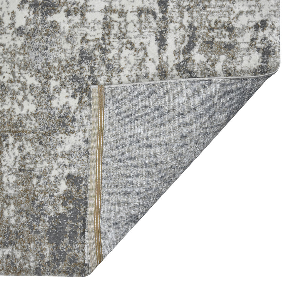 10' Gray and Ivory Abstract Power Loom Runner Rug