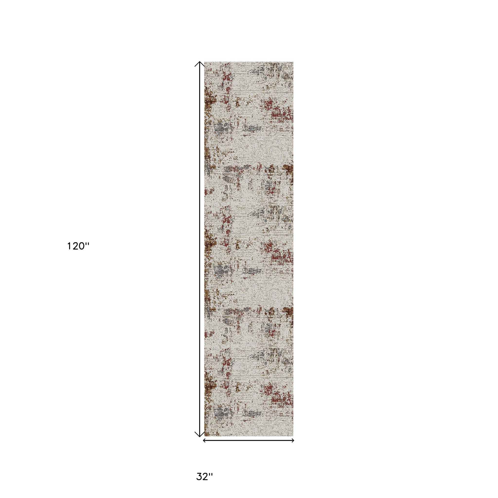 10' Red and Ivory Abstract Power Loom Runner Rug