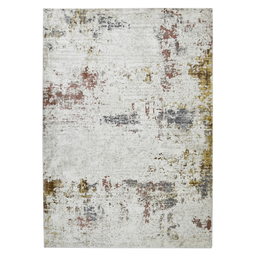 5' x 8' Red and Ivory Abstract Power Loom Area Rug