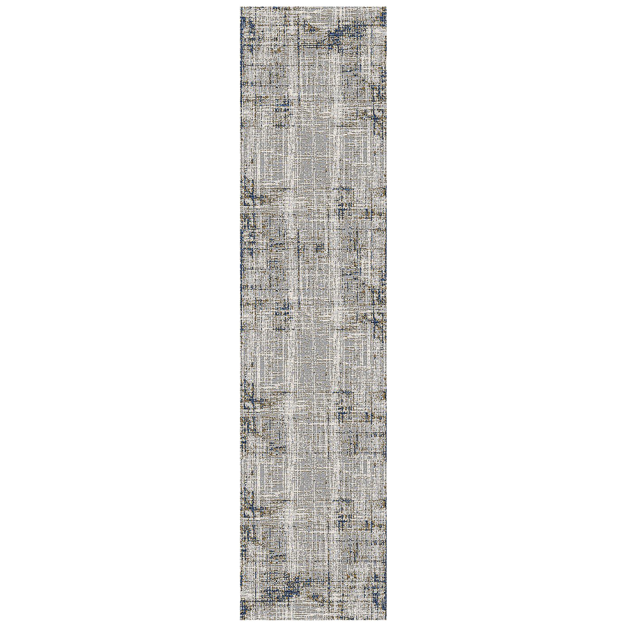 10' Gray and Gold Abstract Power Loom Runner Rug