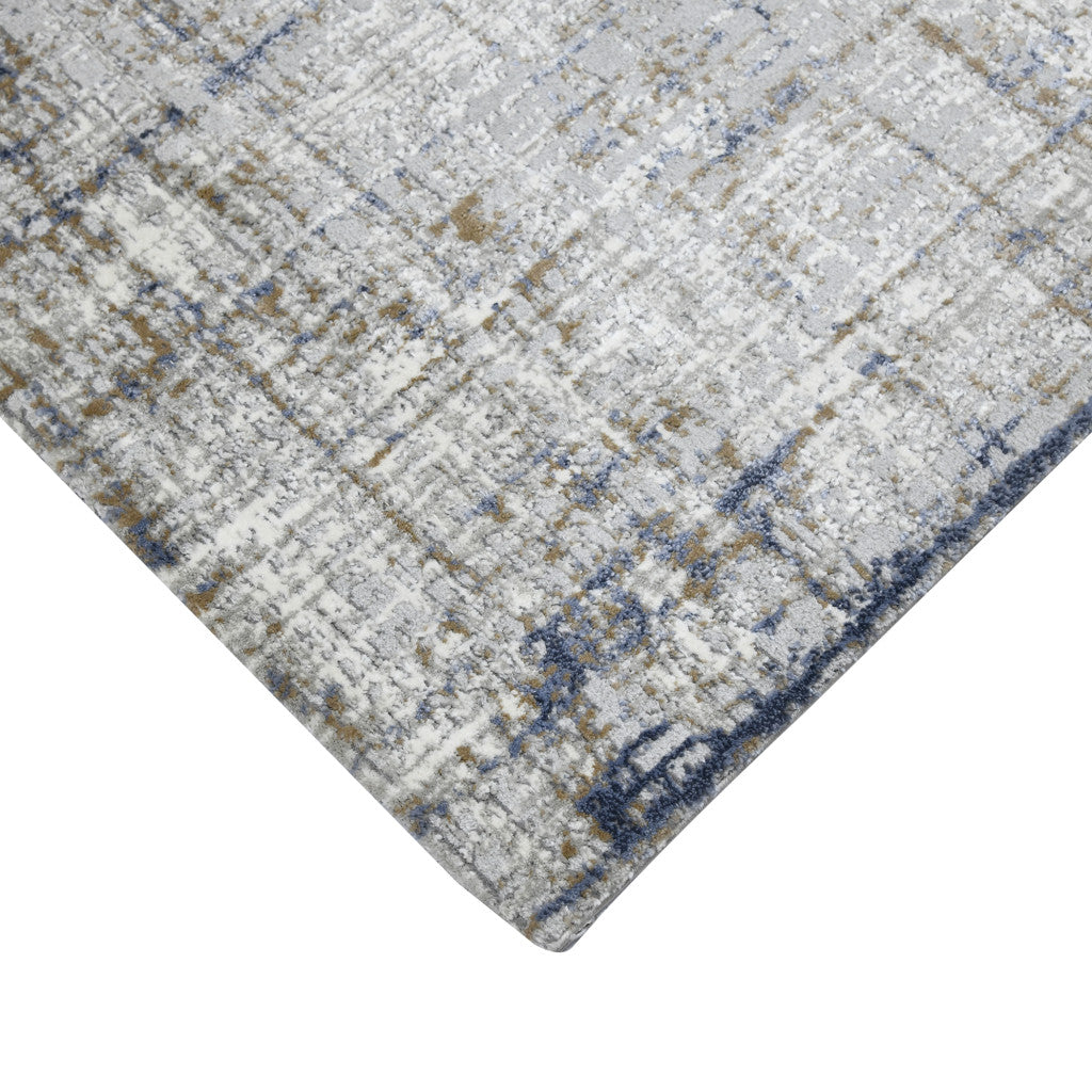 10' Gray and Gold Abstract Power Loom Runner Rug