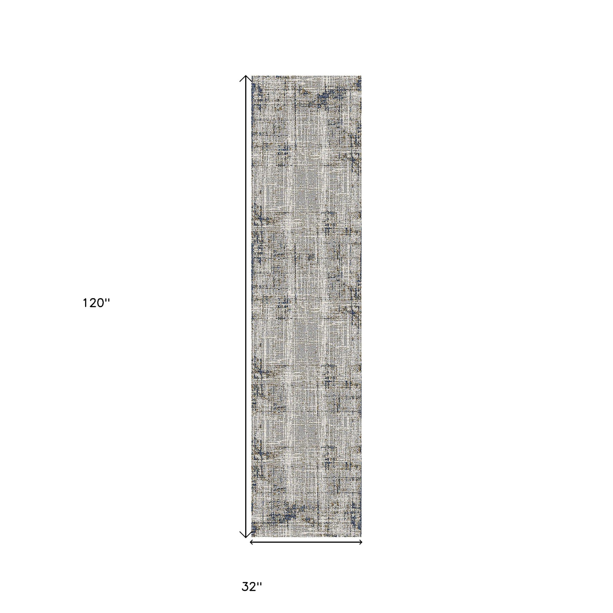 10' Gray and Gold Abstract Power Loom Runner Rug