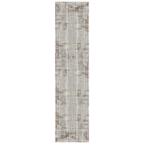 10' Gray and Red Abstract Power Loom Runner Rug