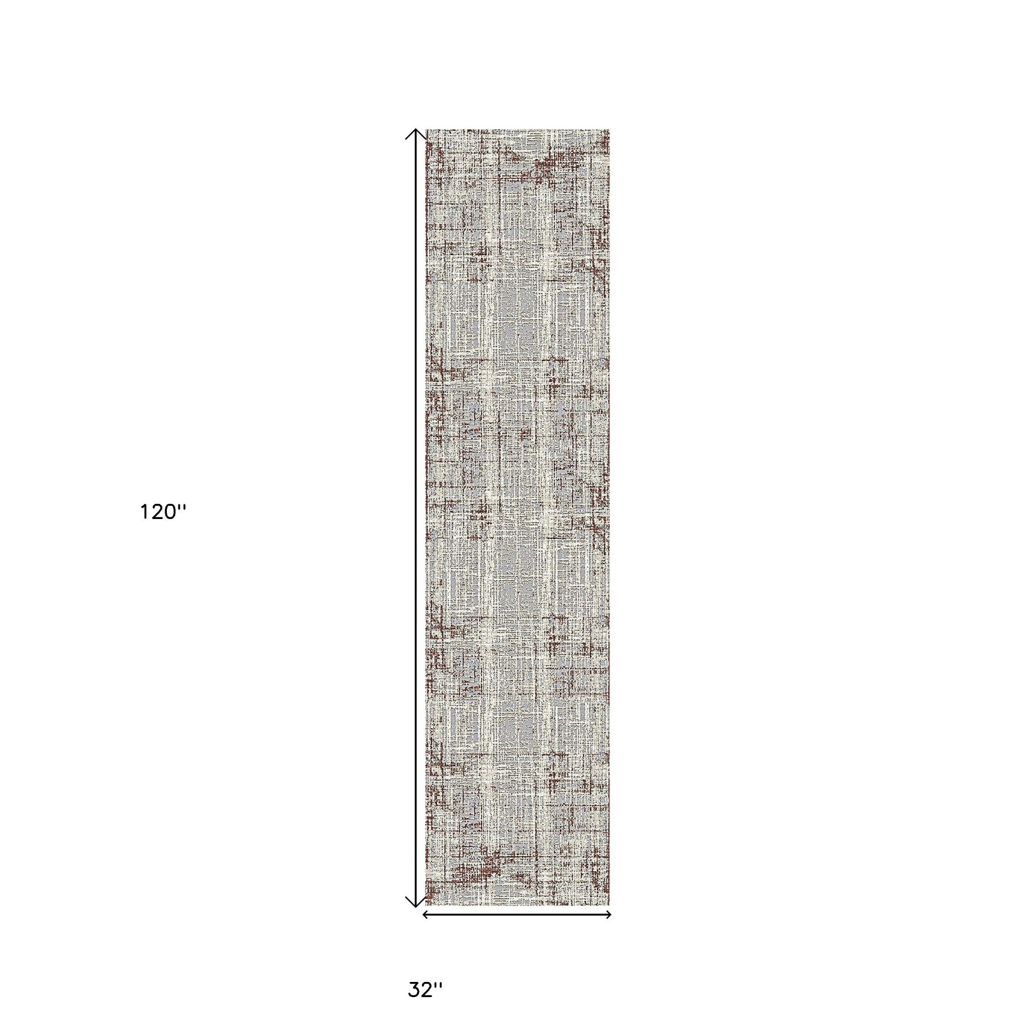 10' Gray and Red Abstract Power Loom Runner Rug