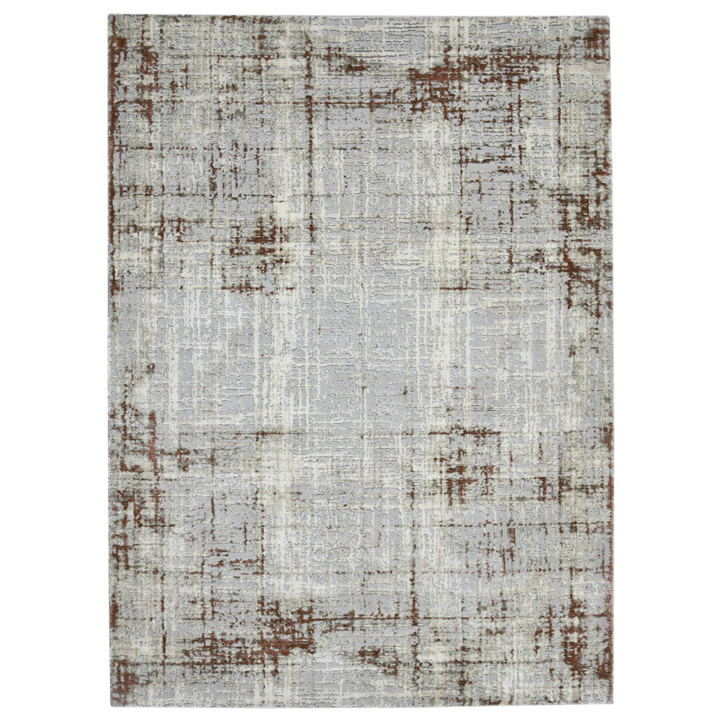 5' x 8' Gray and Red Abstract Power Loom Area Rug