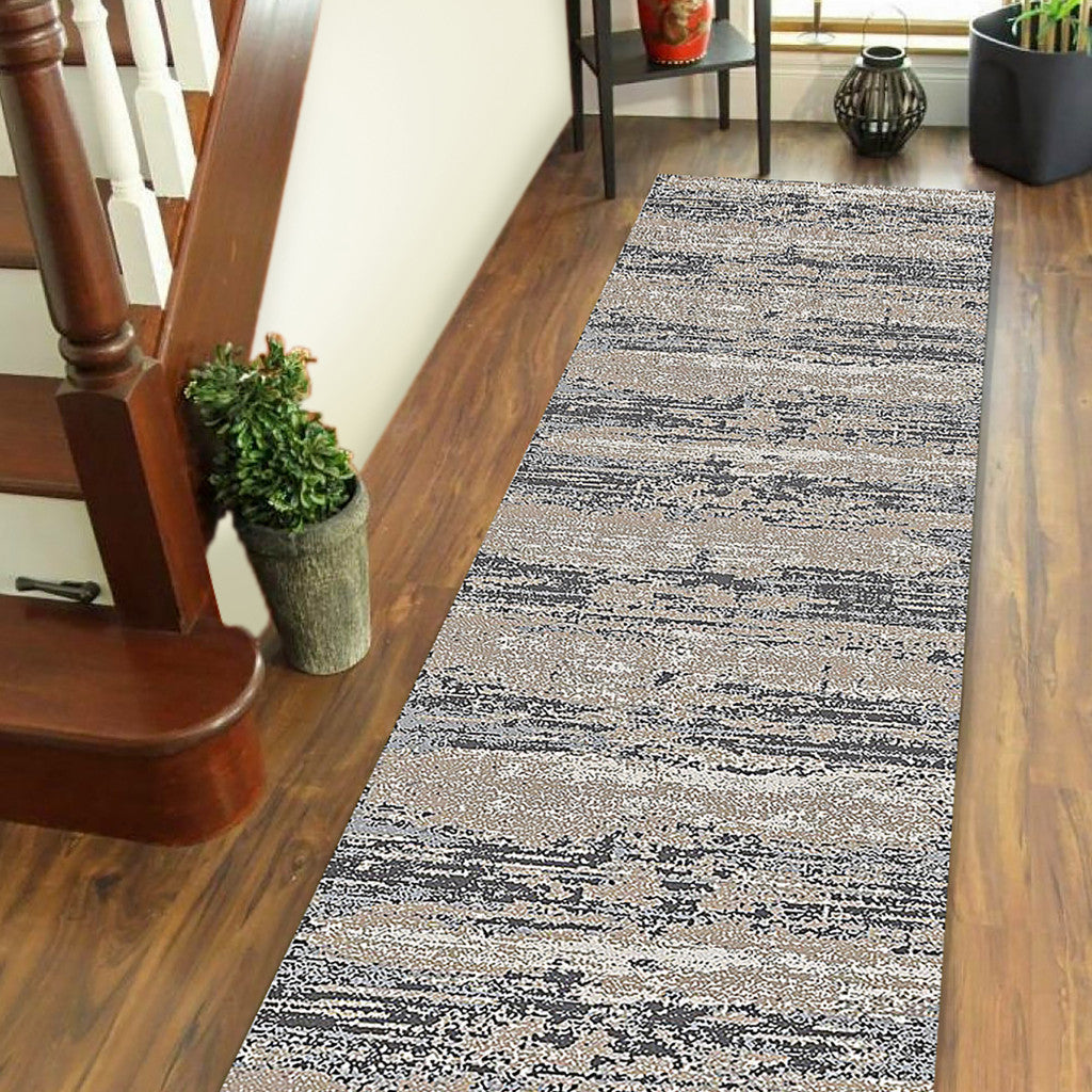 10' Blue and Gray Abstract Power Loom Runner Rug