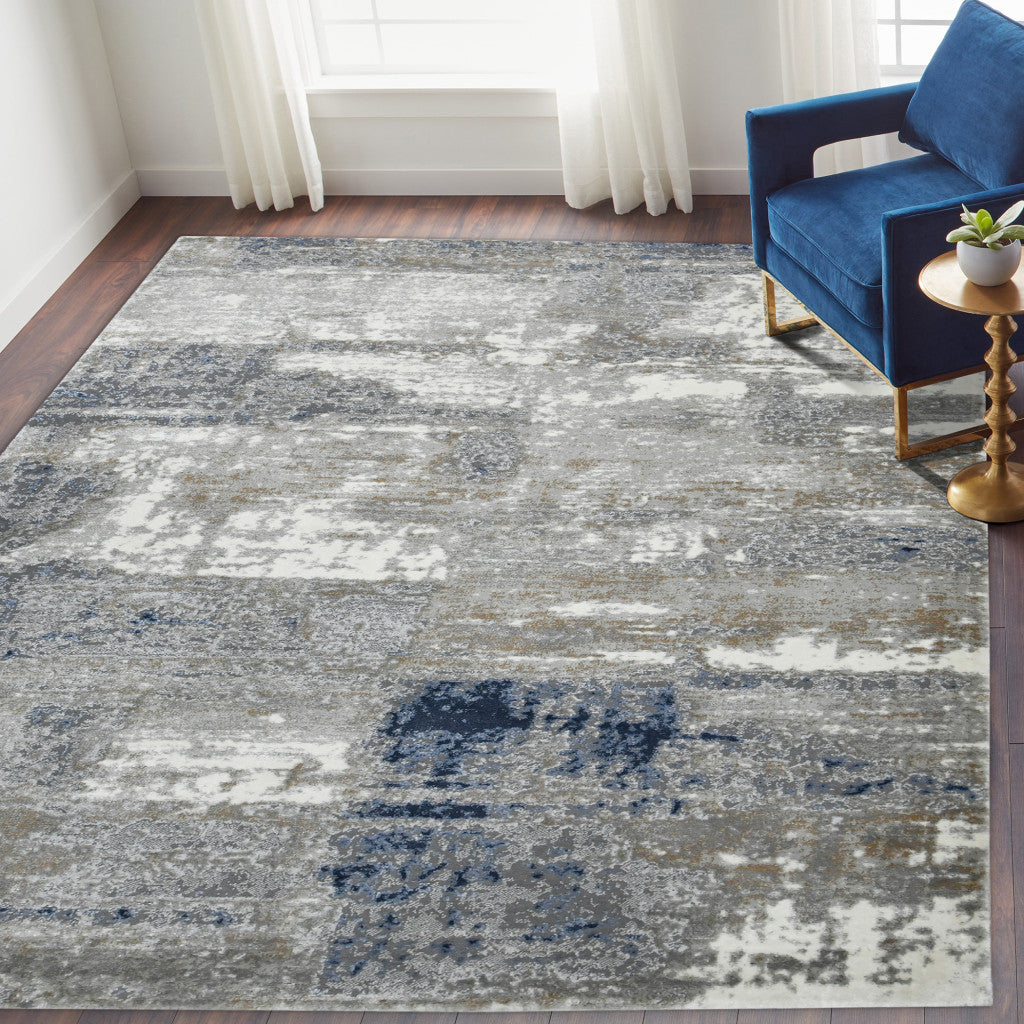 5' x 8' Gray and Blue Abstract Power Loom Area Rug