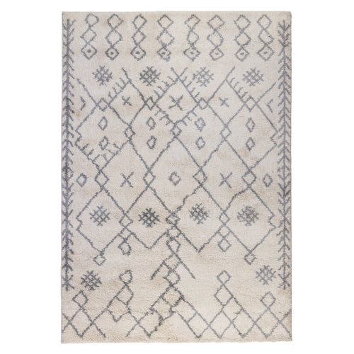 5' x 8' Gray and Ivory Geometric Shag Area Rug