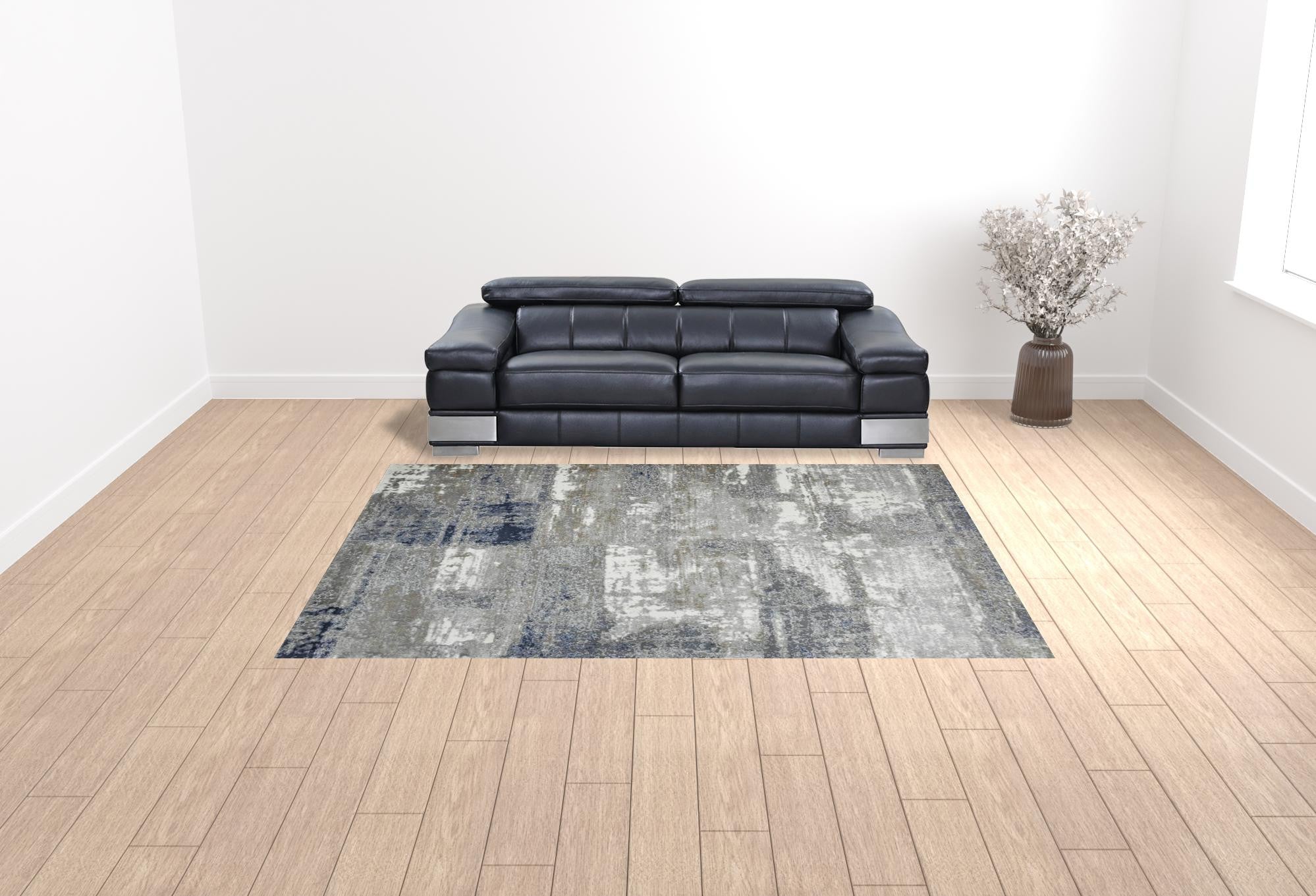 9' x 12' Gray and Blue Abstract Power Loom Area Rug