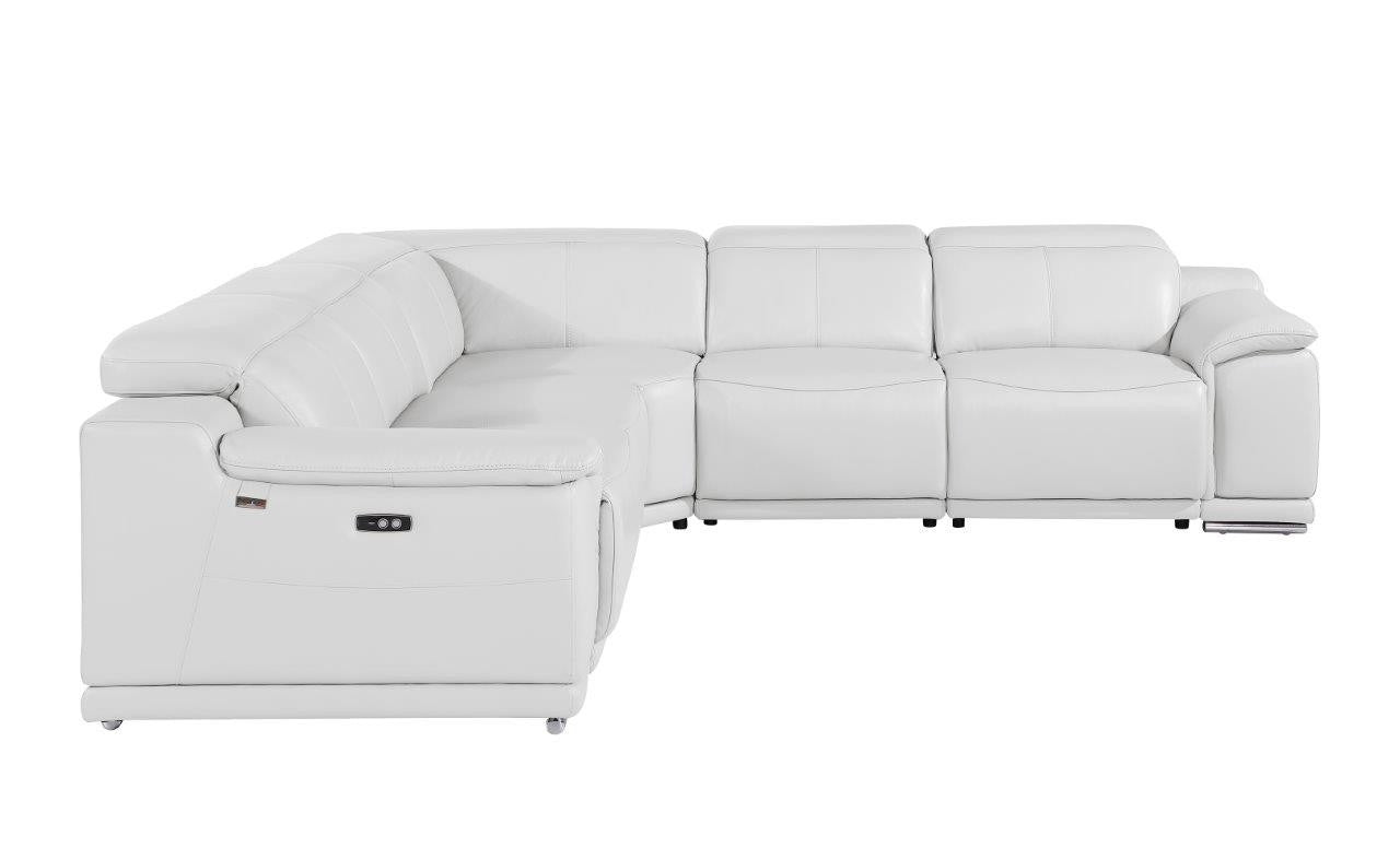 White Italian Leather Modular Curved Five Piece Reclining Sectional