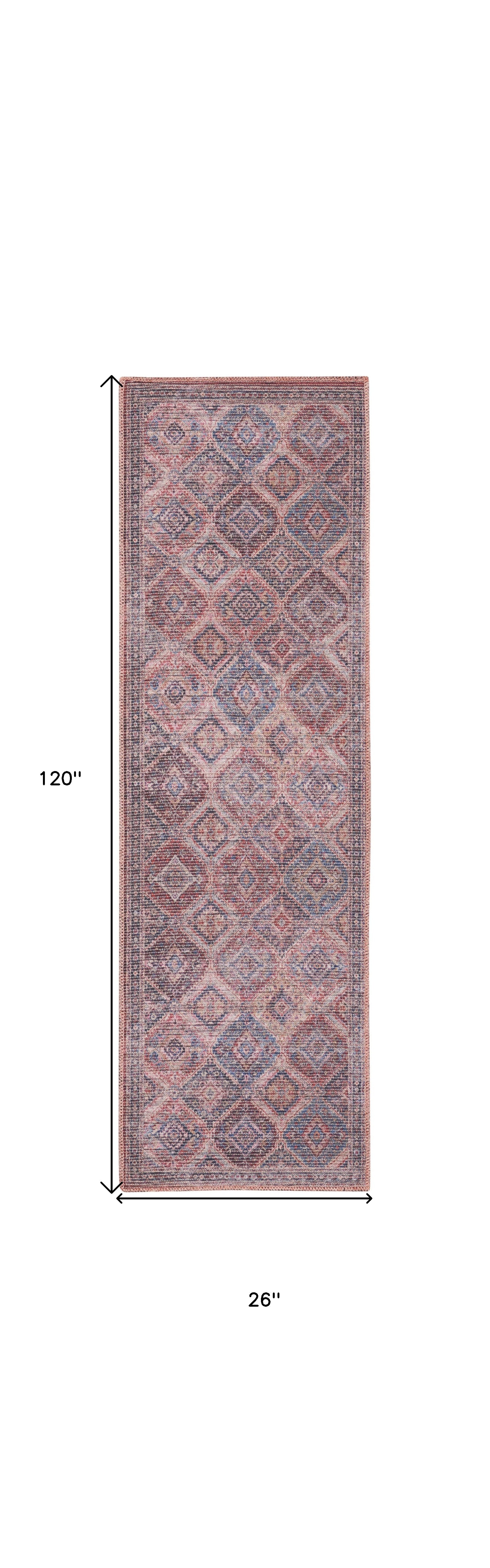 10' Blue and Red Floral Power Loom Distressed Washable Runner Rug