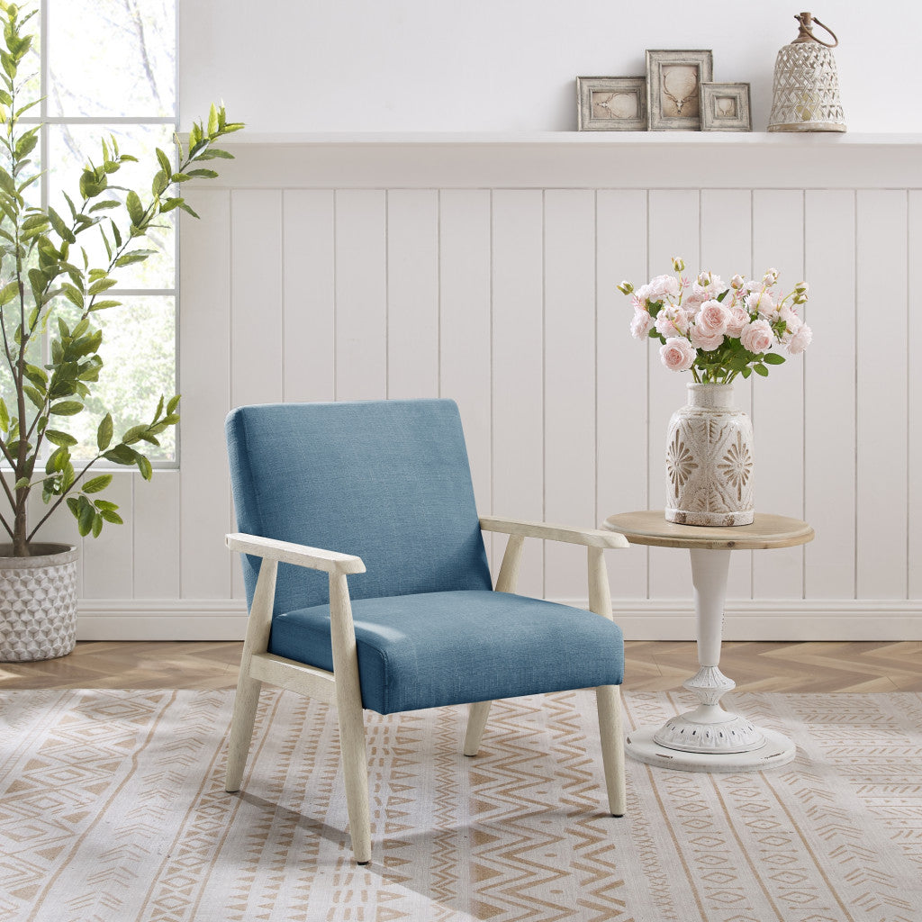 30" Light Blue And Cream Linen Arm Chair