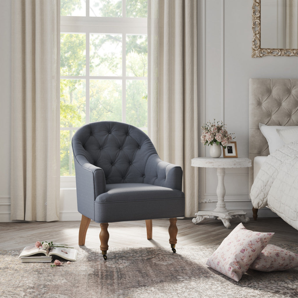 31" Dark Gray And Brown Linen Tufted Arm Chair