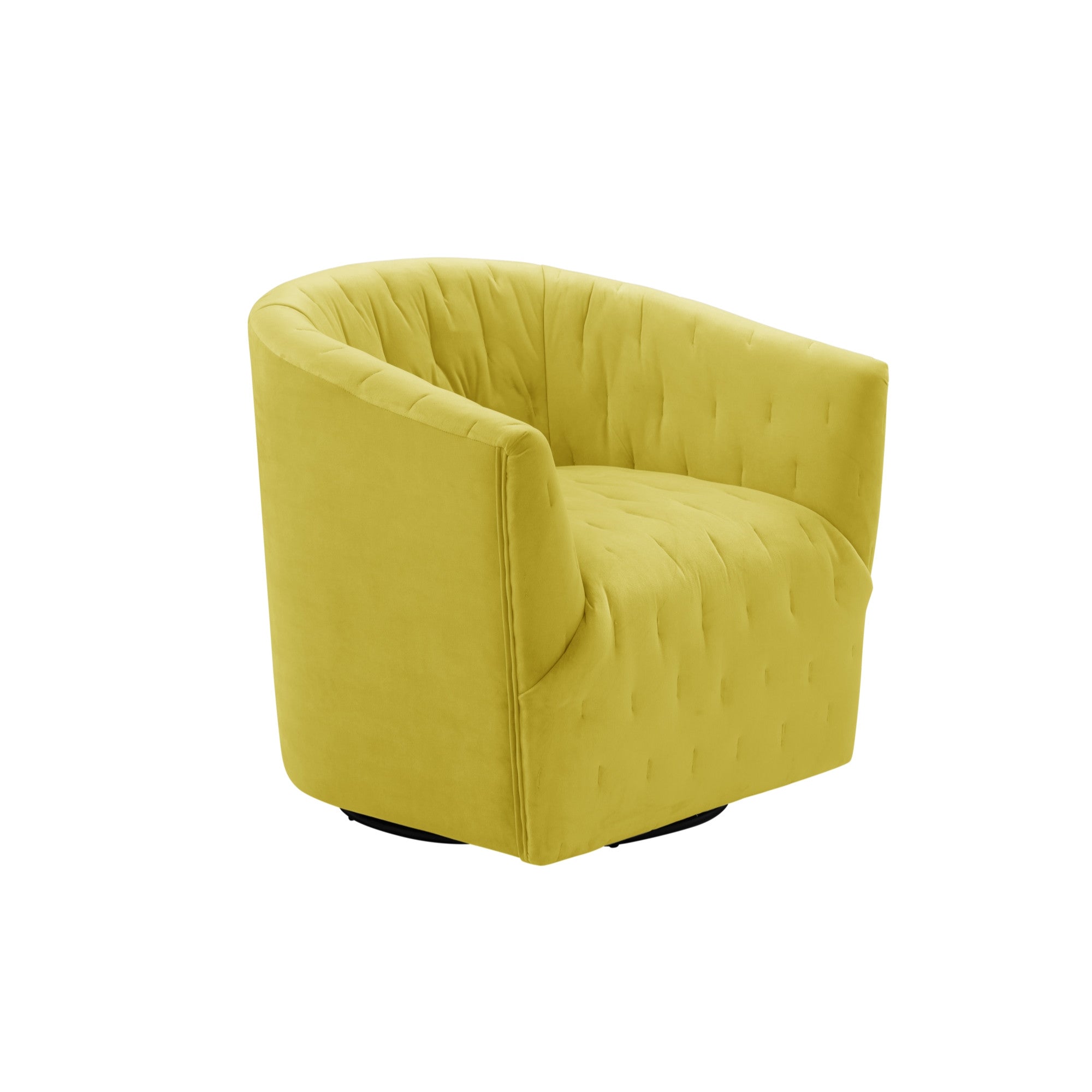 31" Yellow And Black Velvet Tufted Swivel Barrel Chair