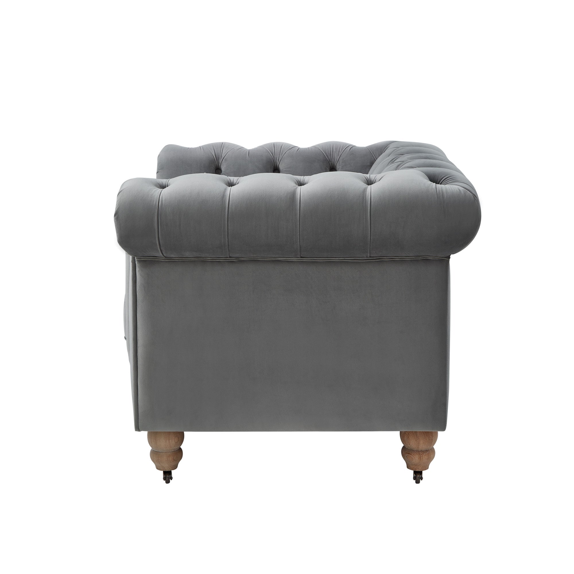 34" Dark Gray And Brown Velvet Tufted Chesterfield Chair