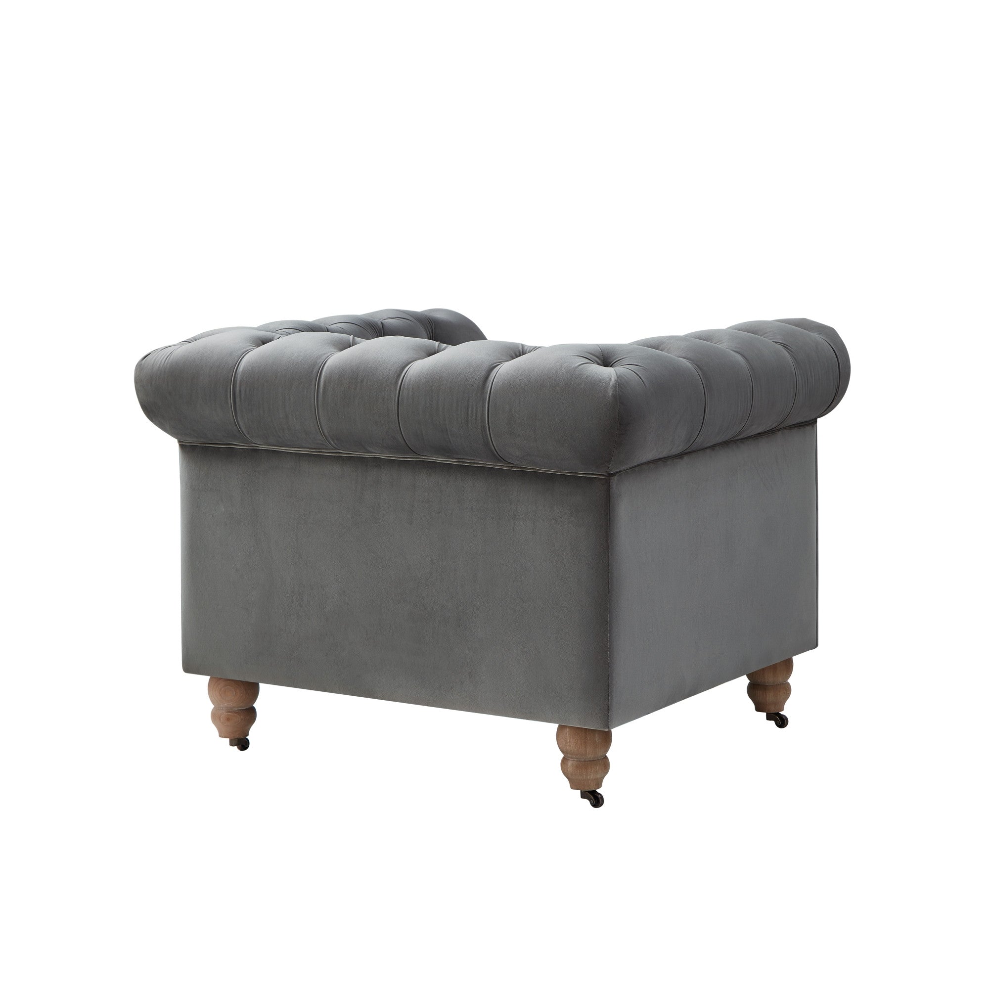 34" Dark Gray And Brown Velvet Tufted Chesterfield Chair