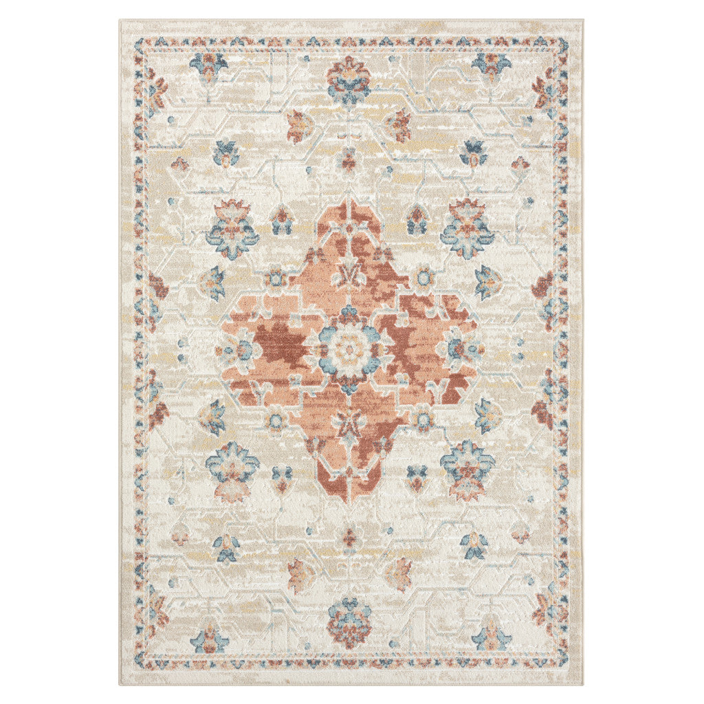 5' x 7' Ivory Medallion Area Rug