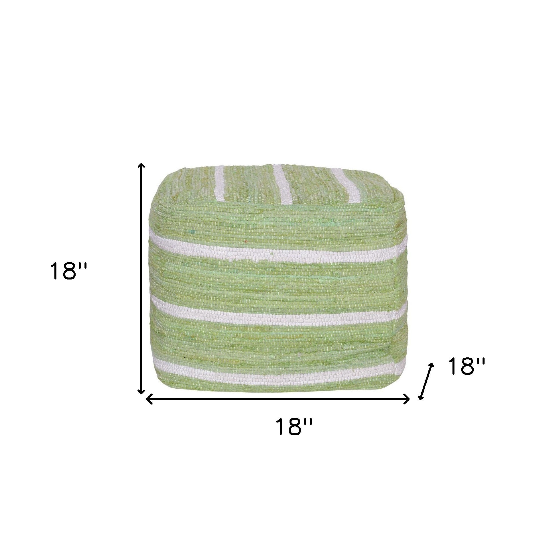 18" Green Cotton Cube Striped Pouf Ottoman