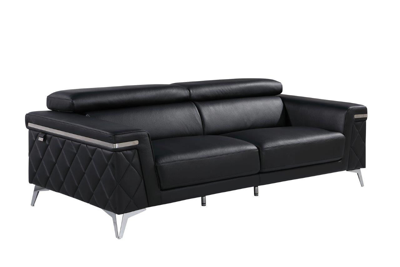 89" Black And Silver Top Grain Leather Sofa