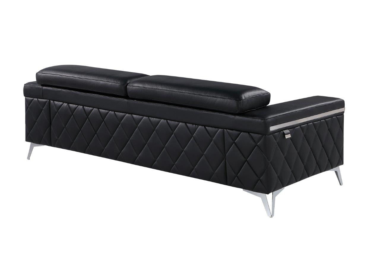 89" Black And Silver Top Grain Leather Sofa