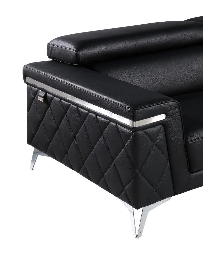 89" Black And Silver Top Grain Leather Sofa