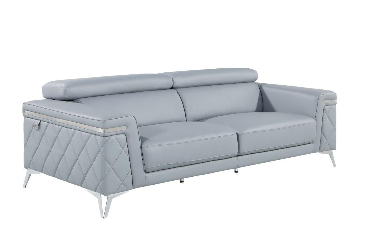 89" Light Blue And Silver Top Grain Leather Sofa