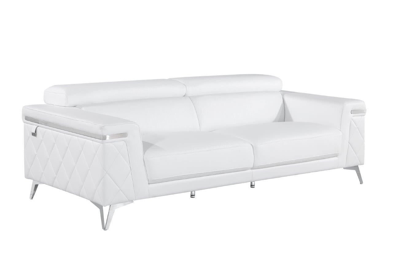 89" White And Silver Top Grain Leather Sofa