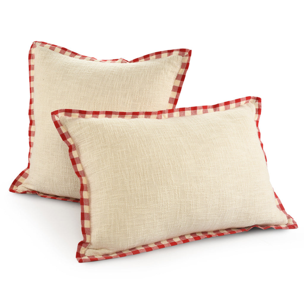 16" X 24" Ivory and Red Christmas Cotton Zippered Pillow