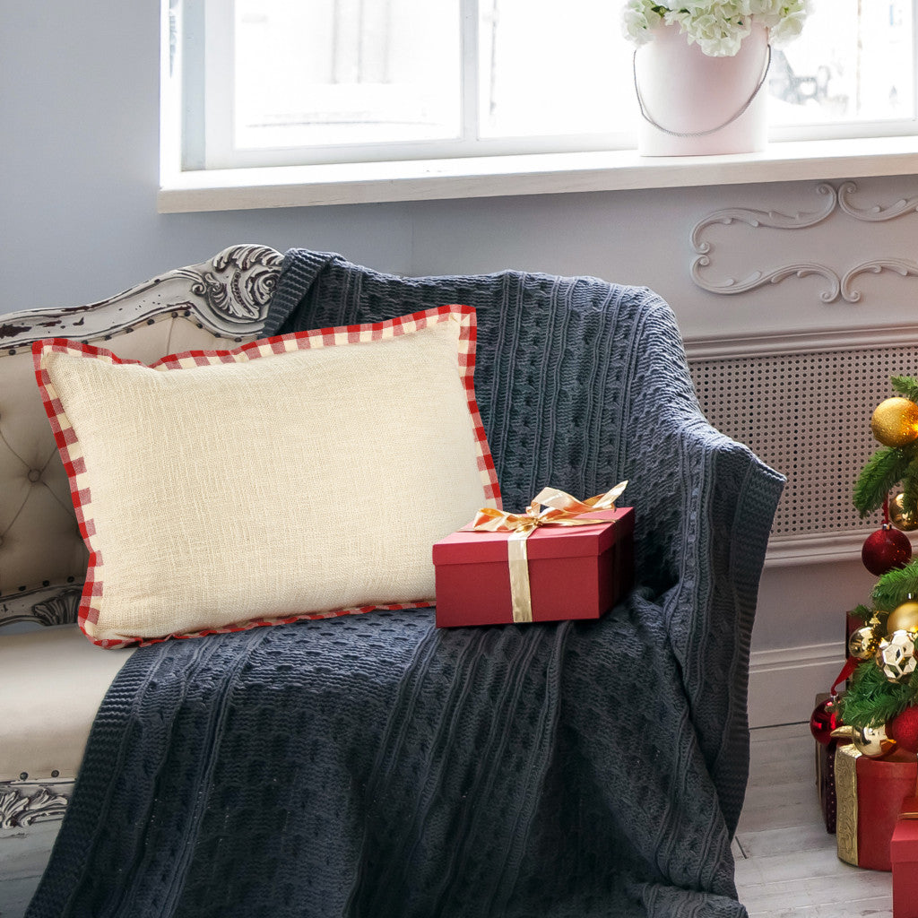 16" X 24" Ivory and Red Christmas Cotton Zippered Pillow