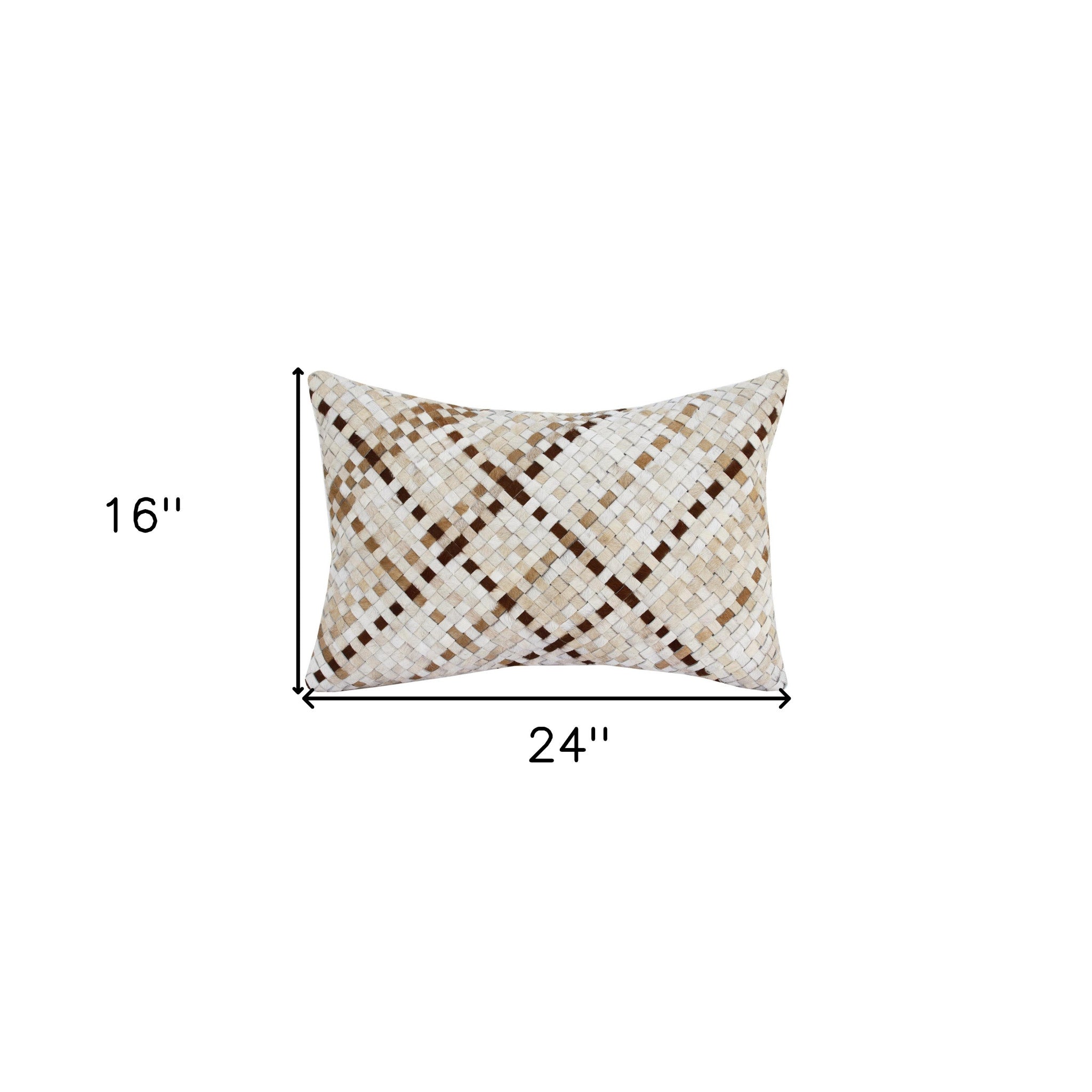 16" X 24" Brown and Ivory Check Faux Leather Zippered Pillow